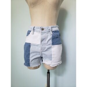 Hollister Womens 5 27 Jean Mom Shorts Lgt Blue Patchwork Denim Ultra High Rise‎